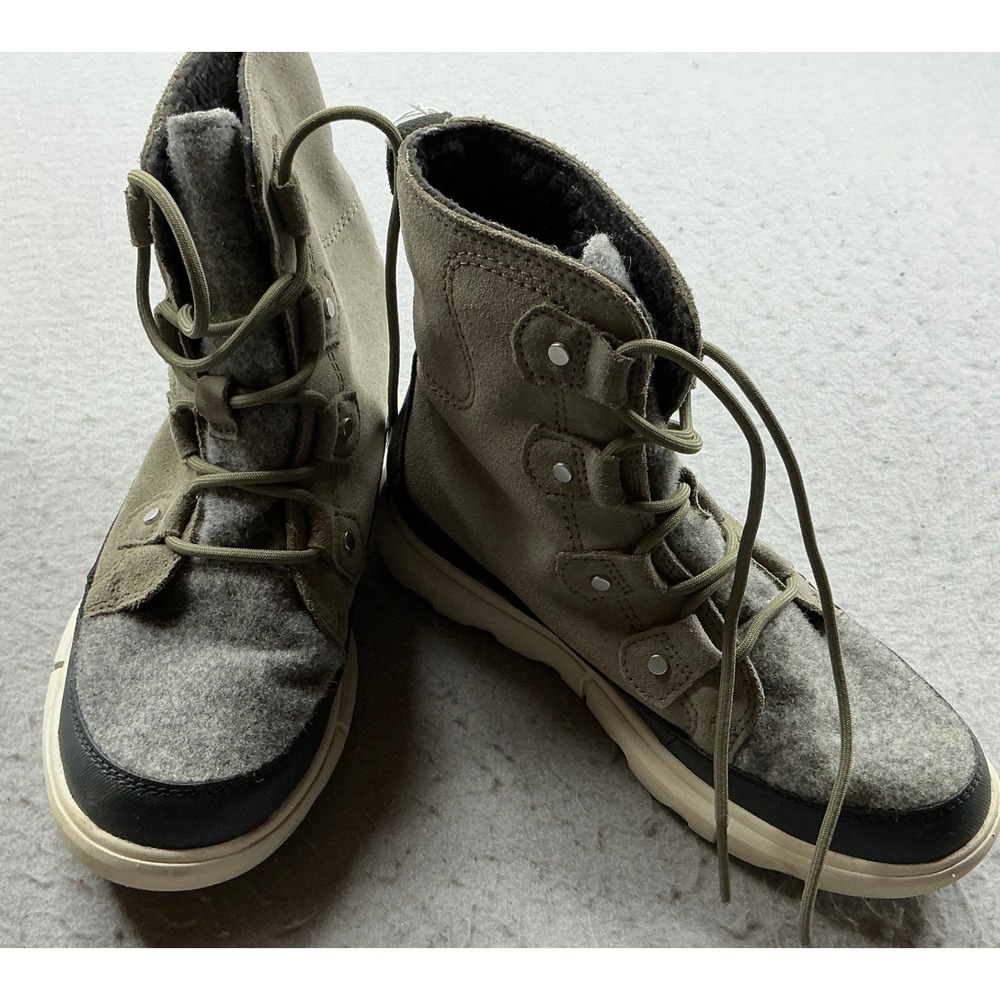 Sorel Suede Wool Lace Up Winter Boots Sage Green Size 7 NL4461-365